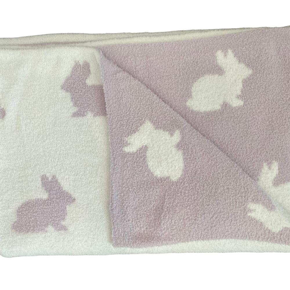 Reversible Rachel Ashwell Throw Blanket Lavender Easter Bunny Rabbit Knit New